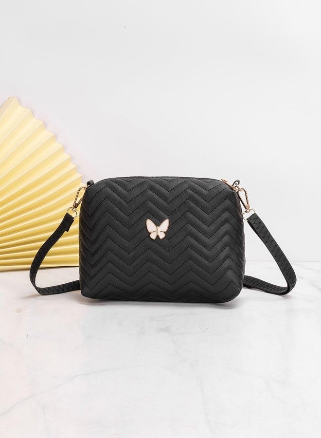 Vintage Vegan Leather Women Sling Bag | Black Color - Image 3